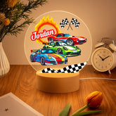 Custom Car Themed Night Light - Personalized Racing LED Lamp - Gift for Children Bedroom