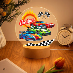 Custom Car Themed Night Light - Personalized Racing LED Lamp - Gift for Children Bedroom