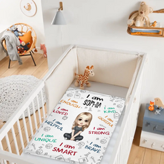I Am Enough, Loved, Helpful, Unique, Smart - Personalized Cartoon Characters and Name Blanket - Gift for Kid, Children