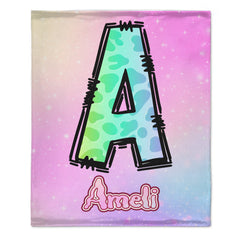 Custom Leopard Print Kids Blanket - Personalized Initial Name Throw Blanket - Gift for Girls Boys Children