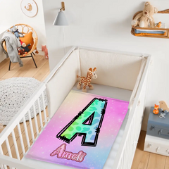 Custom Leopard Print Kids Blanket - Personalized Initial Name Throw Blanket - Gift for Girls Boys Children