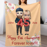 💕Cartoon Elder Couple Customized Blanket - Personalized Cartoon,Names and Texts - Valentine's Day, Wedding Anniversary Gift For Old Couple