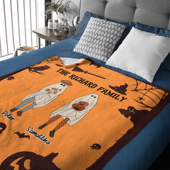 Custom Ghost Family Soft Warm Blanket - Personalized Ghost Patterns and Names - Halloween Home Decor Holiday Party Gift for Family