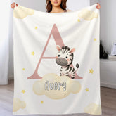 Custom Initial Baby Blanket - Personalized Animal Nursery Throw with Name and Color Letter - Gift for Newborns Boys Girls