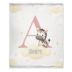 Custom Initial Baby Blanket - Personalized Animal Nursery Throw with Name and Color Letter - Gift for Newborns Boys Girls