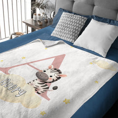 Custom Initial Baby Blanket - Personalized Animal Nursery Throw with Name and Color Letter - Gift for Newborns Boys Girls