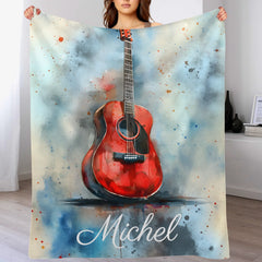 Custom Guitar Blanket - Personalized Acoustic Music Throw with Name - Gift for Musicians Guitar Players