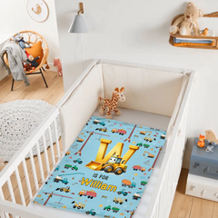 Custom Truck Initial Blanket - Personalized Construction Letter Throw with Name - Baby Shower Birthday Gift