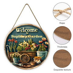 Customized Garden Welcomes Wooden Doorplate - Personalized Door Sign with Name - Garden Decoration Gift