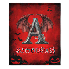 Custom Dragon Letter Blanket – Personalized Halloween Throw with Initial & Name – Gift for Boys & Girls