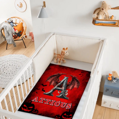Custom Dragon Letter Blanket – Personalized Halloween Throw with Initial & Name – Gift for Boys & Girls