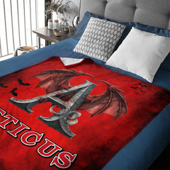 Custom Dragon Letter Blanket – Personalized Halloween Throw with Initial & Name – Gift for Boys & Girls