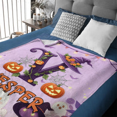 Custom Halloween Letter Blanket - Personalized Pumpkin Initial Throw - Gift for Kids & Families