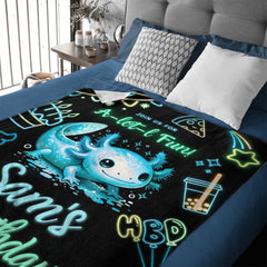 Custom Axolotl Neon Blanket – Personalized Glow Birthday Throw – Gift for Children & Families