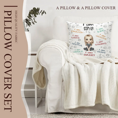 I Am Enough, Loved, Helpful, Unique, Smart - Personalized Cartoon Characters and Name Pillow - Gift for Kids, Children