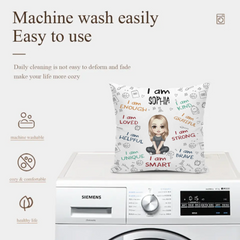 I Am Enough, Loved, Helpful, Unique, Smart - Personalized Cartoon Characters and Name Pillow - Gift for Kids, Children