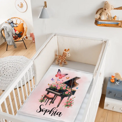 Custom Piano Flower Blanket - Personalized Piano & Butterfly Throw - Gift for Women & Girls