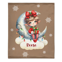 Custom Christmas Elf Blanket - Personalized Moon & Gift Throw - Gift for Kids & Baby Girls
