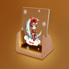 Custom Christmas Elf Night Light - Personalized Moon & Gift LED Lamp - Gift for Kids & Baby Girls