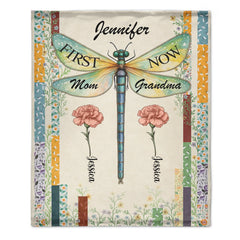 First and Now Customized Dragonfly Birthday Flower Blanket - Personalized Flowers and Names - Gift for Relatives, Family