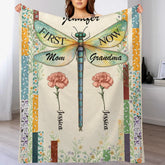 First and Now Customized Dragonfly Birthday Flower Blanket - Personalized Flowers and Names - Gift for Relatives, Family
