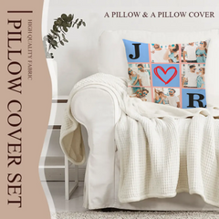 Customized Nine-grid Throw Pillow - Personalized 6 Photos Collage Initial Pillow - Anniversary Gift