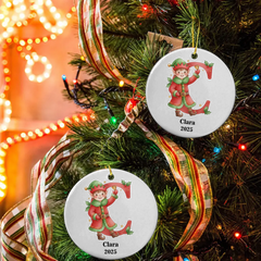 Customized Elf Initial Ceramic Ornament, Personalized Name And Initial, Christmas Gift for kids, Party gatherings