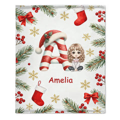 Customized Christmas Blanket - Personalized Character, Initial and Name - Christmas Gifts For Baby, Kid, Friend, Family