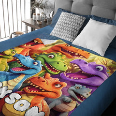 Customized Cute Dinosaur Blanket - Personalized Name - Gift For Kids, Children