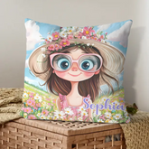 Customized Quirky Flower Girl Pillow - Personalized Name - Gift for Girls, Friends