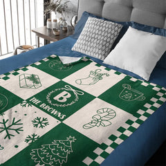 Customized Cartoon Line Jigsaw Blanket- Personalized Name and Year Christmas Blanket - Christmas Gift For Kids, Children