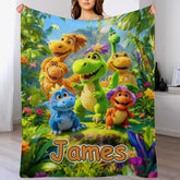 Custom Cute Dinosaur Blanket – Personalized Dino Family Throw – Gift for Kids