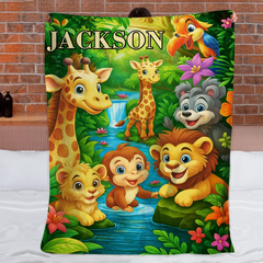🌳Customized Animal Jungle Blanket - Personalized Name - Gift For Kids, Children - SDG