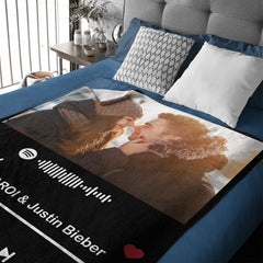 Custom Spotify Music Plaque – Personalized Photo Song Code Blanket – Gift for Valentine’s Day