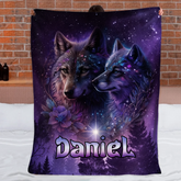 Galaxy Night Wolf Art Customized Blanket - Personalized Name - Gift For Wolf Lovers