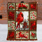 Red Cardinal Customized Blanket – Personalized Name - Meaningful Gift For Bird Lovers