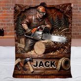 Customized Chainsaw Wood-Cutting Themed Blanket - Personalized Name - Gift For Lumbermen