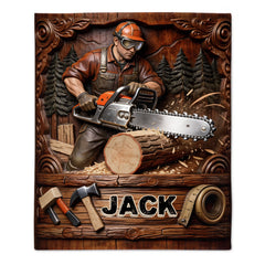 Customized Chainsaw Wood-Cutting Themed Blanket - Personalized Name - Gift For Lumbermen