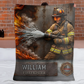 Customized Firefighter Themed Blanket - Personalized Name - Gift For Firefighters