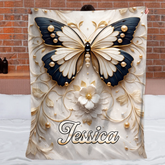 Customized Elegant Butterfly & Pearl Floral Blanket - Personalized Name - Gift For Wife, Friends