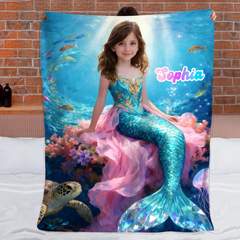 Dinosaur / Spider / Unicorn / Mermaid Theme Customized Photo Blanket - Personalized Photos and Names of Children - Gift for Children, Kids, Grandchildren