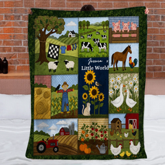 Customized Farm Animal Landscape Rustic Countryside Blanket - Personalized Name - Gift For Mom, Grandma, Sister & Friends