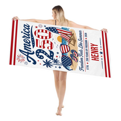 Personalized America 250 Beach Towel – Name Custom Patriotic Oversized Quick Dry Summer Gift