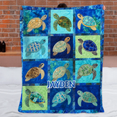 Customized Blue Oceanic Sea Turtle Blanket - Personalized Name – Gift For Oceanic & Sea Lovers