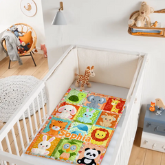 Customized Cute Animal Patchwork Blanket – Personalized Name – Gift for Kids, Baby, Mom, Grandma & Friends