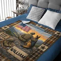 Soldier And Dog Brotherhood Blanket - Personalized Name - Gift For Veterans, Soldiers & Dog Lovers