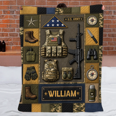 U.S. Army Tactical Gear Blanket - Personalized Name - Gift For Soldiers, Veterans & Military Lovers