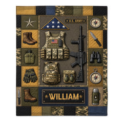 U.S. Army Tactical Gear Blanket - Personalized Name - Gift For Soldiers, Veterans & Military Lovers