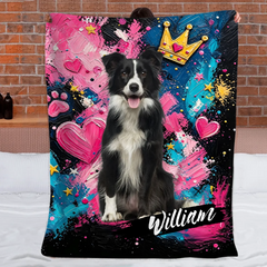 Graffiti Style Pet Portrait Blanket - Personalized Pet Photo & Name - Custom Memorial Gift for Dog Lovers