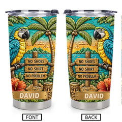 Personalized Tropical Parrot Tumbler - Custom Name Summer Beach Cup - Gift For Parrot Lovers